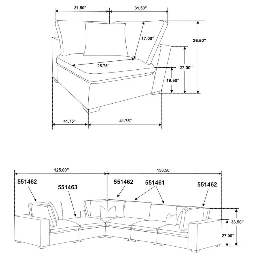 Lakeview 5-piece Upholstered Modular Sectional Sofa Ivory