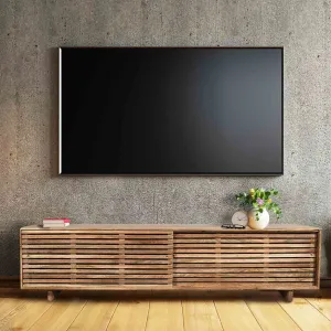 Leo Solid Wood 180 cm Modern Entertainment TV Unit with Sliding Doors & Storage