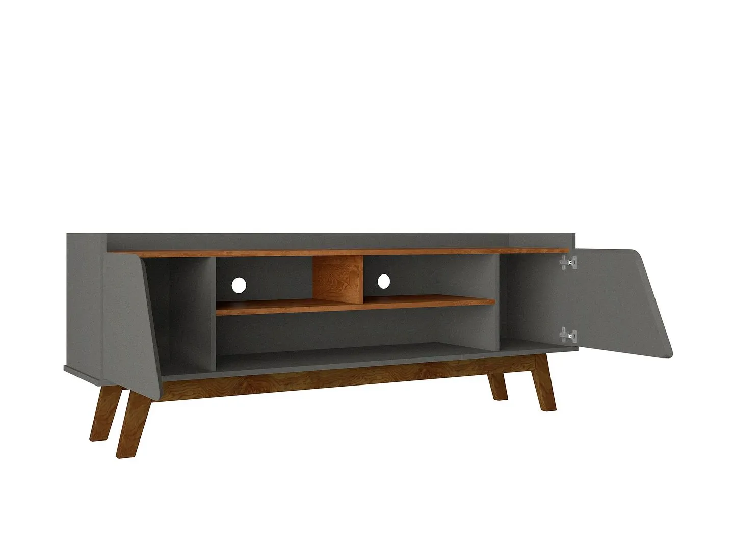 Manhattan Comfort Mid-Century Modern Marcus 62.99 TV Stand with Solid Wood Legs in Grey and Nature