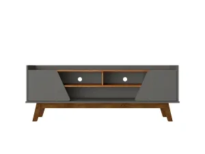 Manhattan Comfort Mid-Century Modern Marcus 62.99 TV Stand with Solid Wood Legs in Grey and Nature