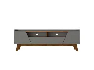 Manhattan Comfort Mid-Century Modern Marcus 70.86 TV Stand with Solid Wood Legs in Grey and Nature