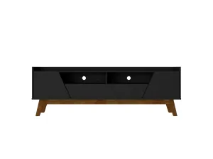 Manhattan Comfort Mid-Century Modern Marcus 70.86 TV Stand with Solid Wood Legs in  Matte Black