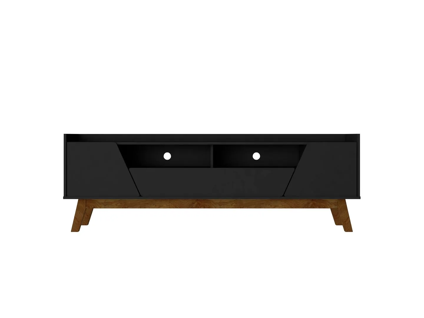 Manhattan Comfort Mid-Century Modern Marcus 70.86 TV Stand with Solid Wood Legs in  Matte Black