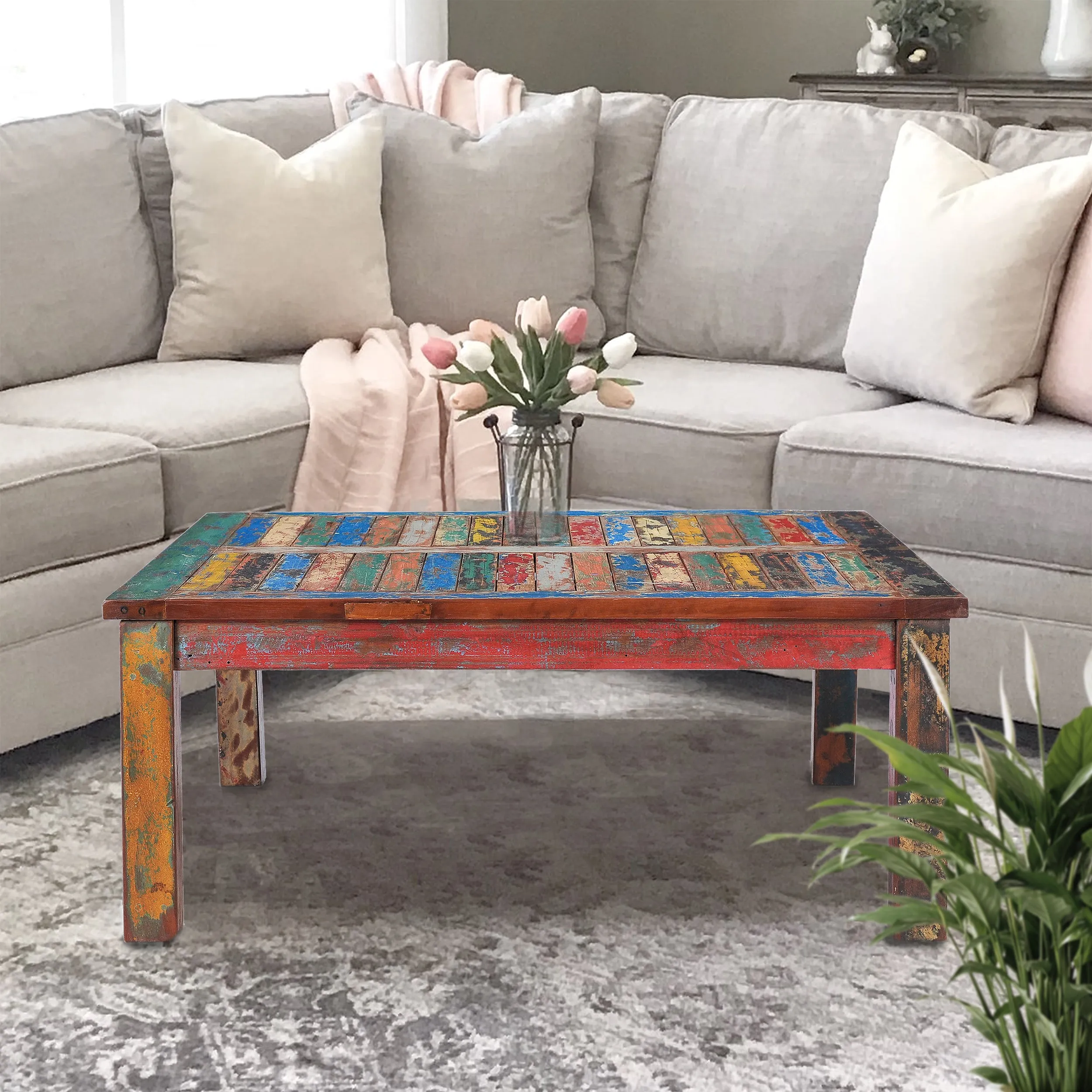 Marina del Rey Square Coffee Table made from Recycled Teak Wood Boats