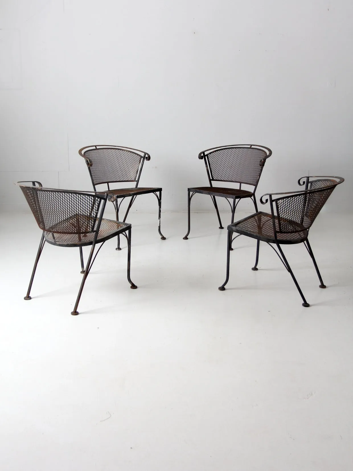 mid-century iron patio chairs set/4