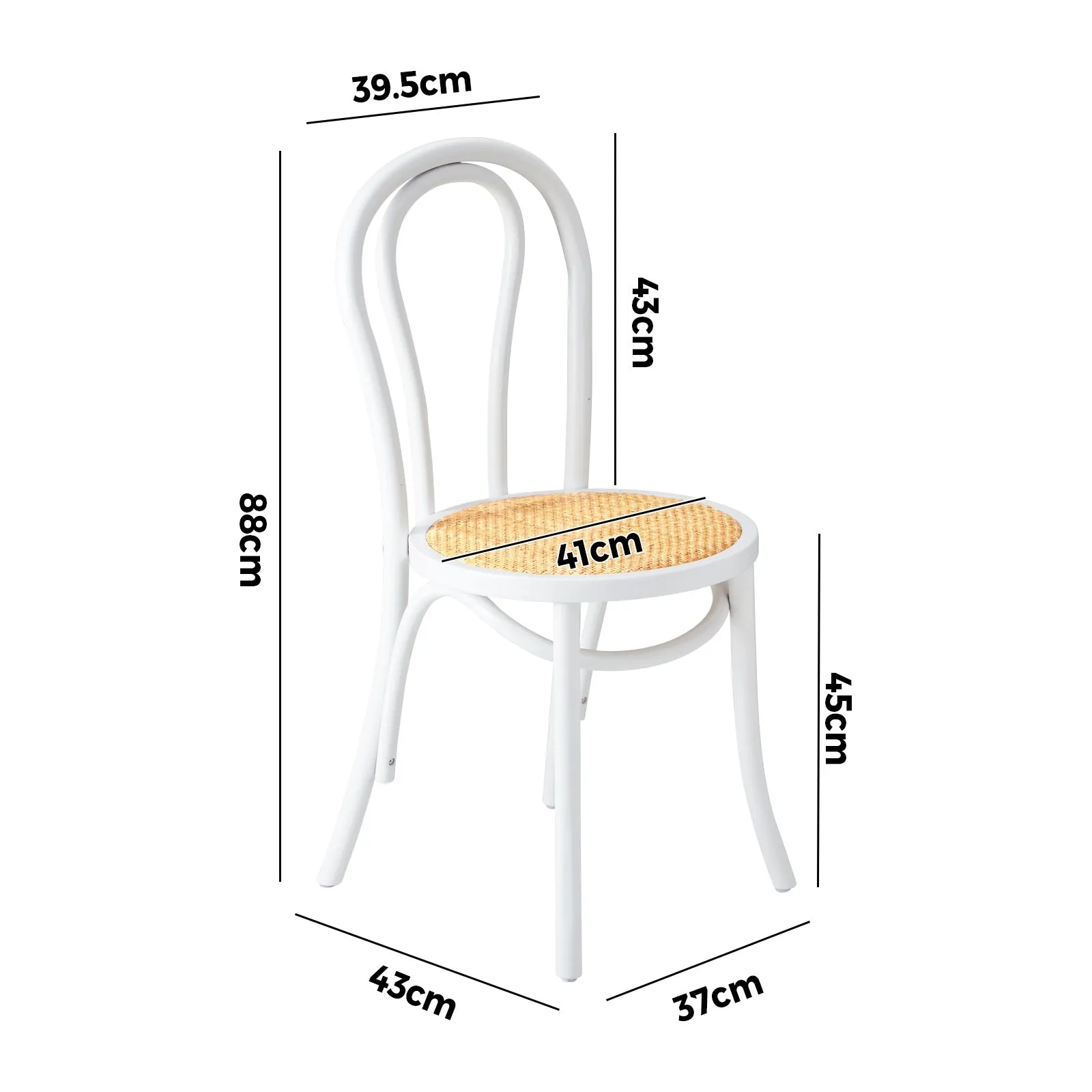 Oikiture Dining Chair Solid Wooden Chairs Ratan Seat White