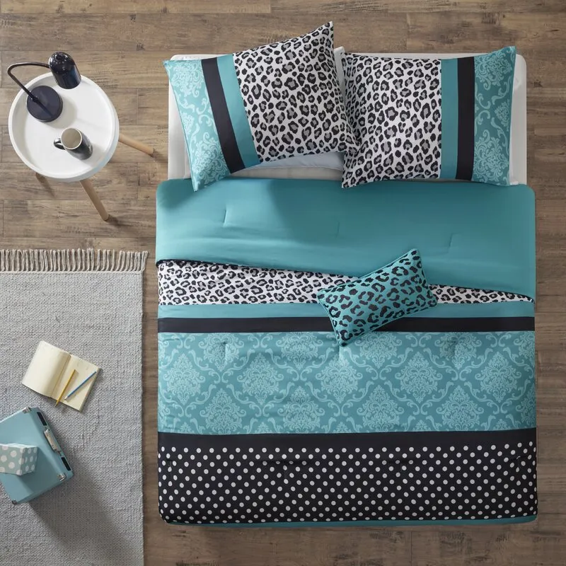 Pitsland Modern & Contemporary Microfiber Teal Comforter Set