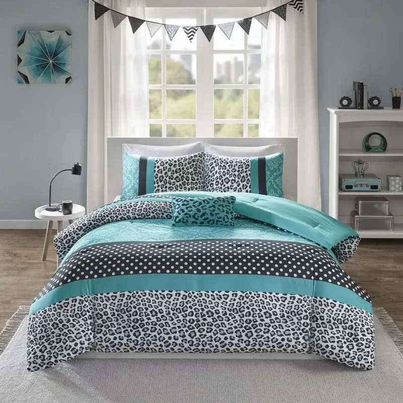 Pitsland Modern & Contemporary Microfiber Teal Comforter Set