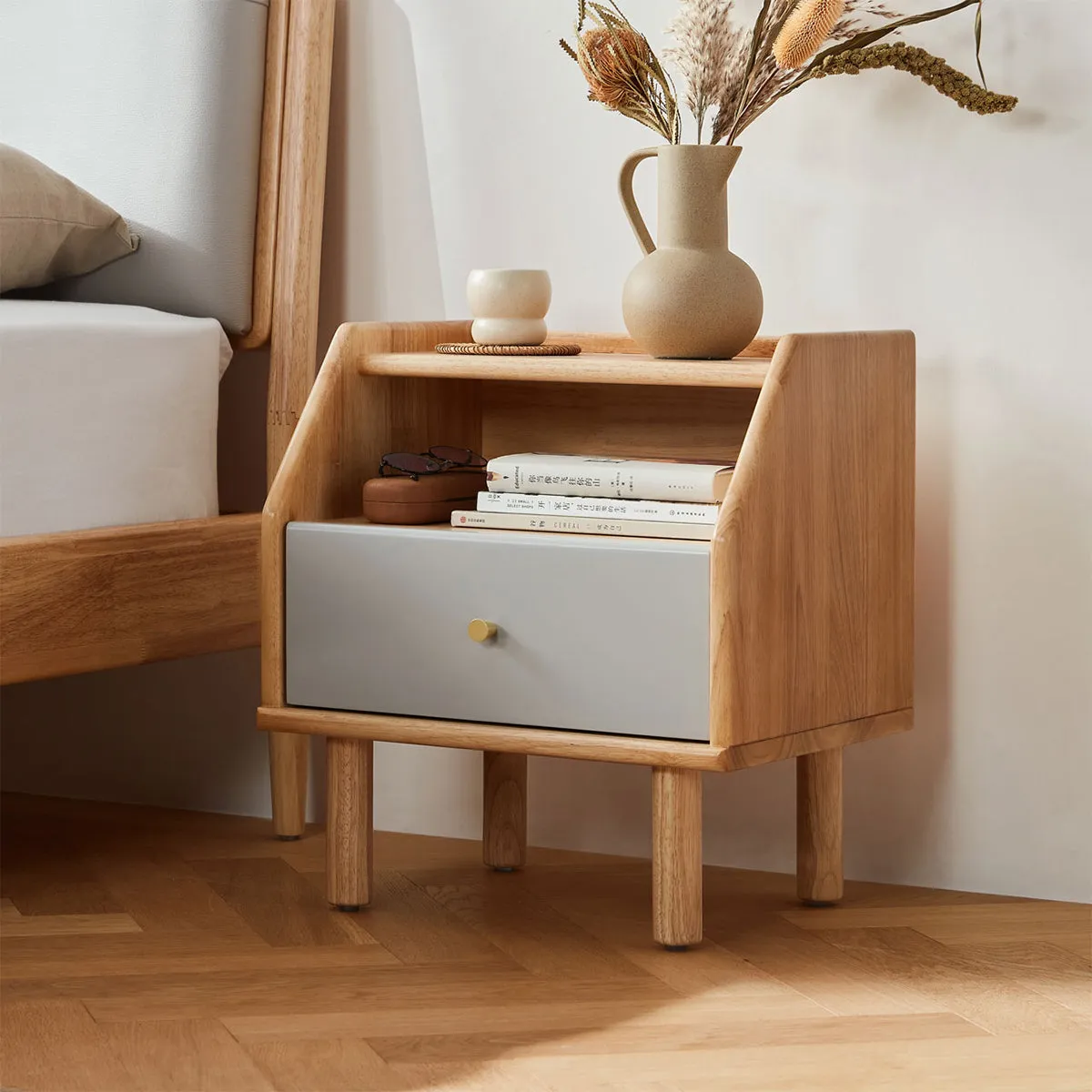 Refreshing Grey Bedside Table