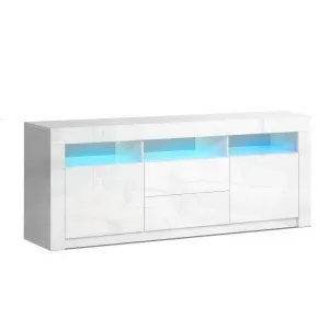 RGB LED TV Stand Cabinet Entertainment Unit Front Gloss White Furniture Storage - 160cm