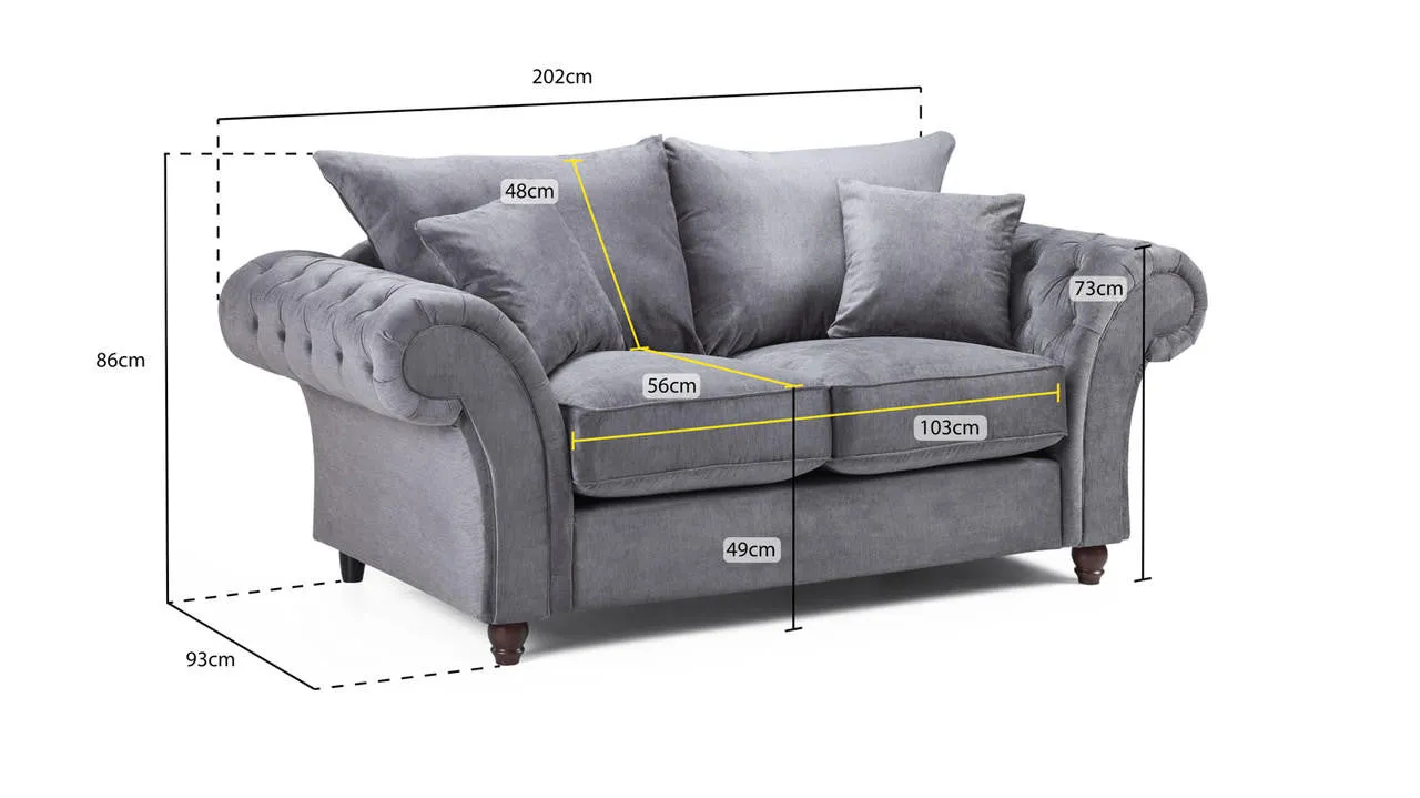 Richmond Fullback Sofa - Grey 2 Seater - 202 CM