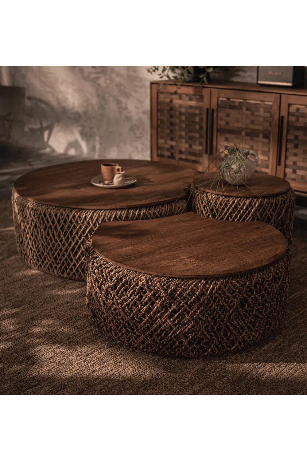 Round Abaca Coffee Table Set (3) | dBodhi Knut