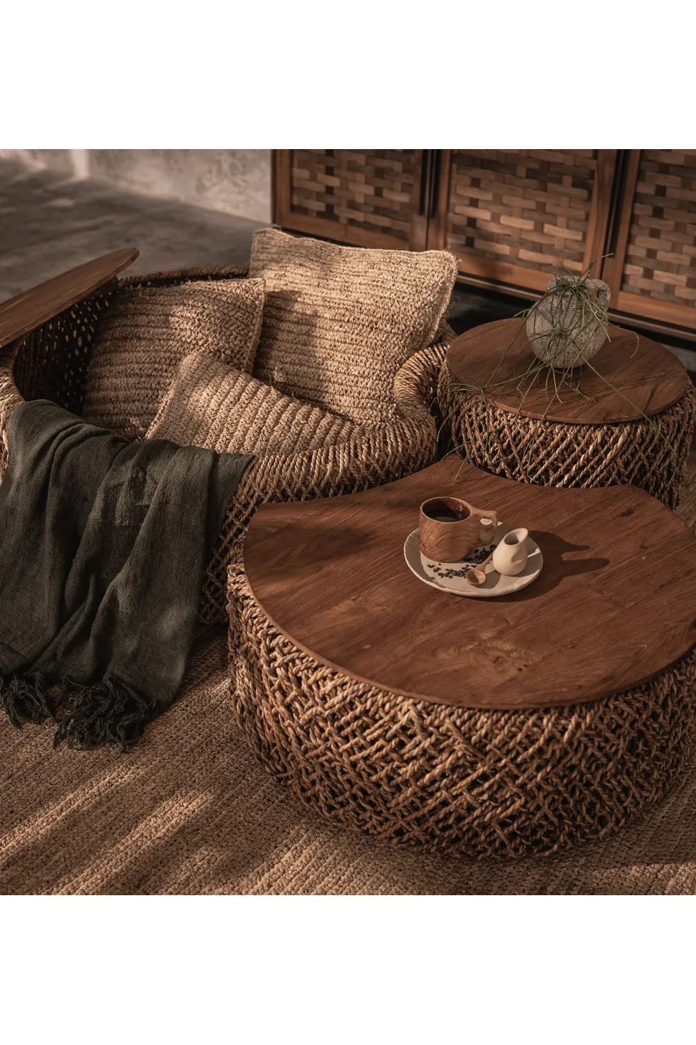 Round Abaca Coffee Table Set (3) | dBodhi Knut