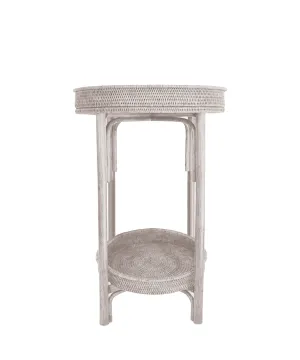 Round Woven Tray Table, White Wash