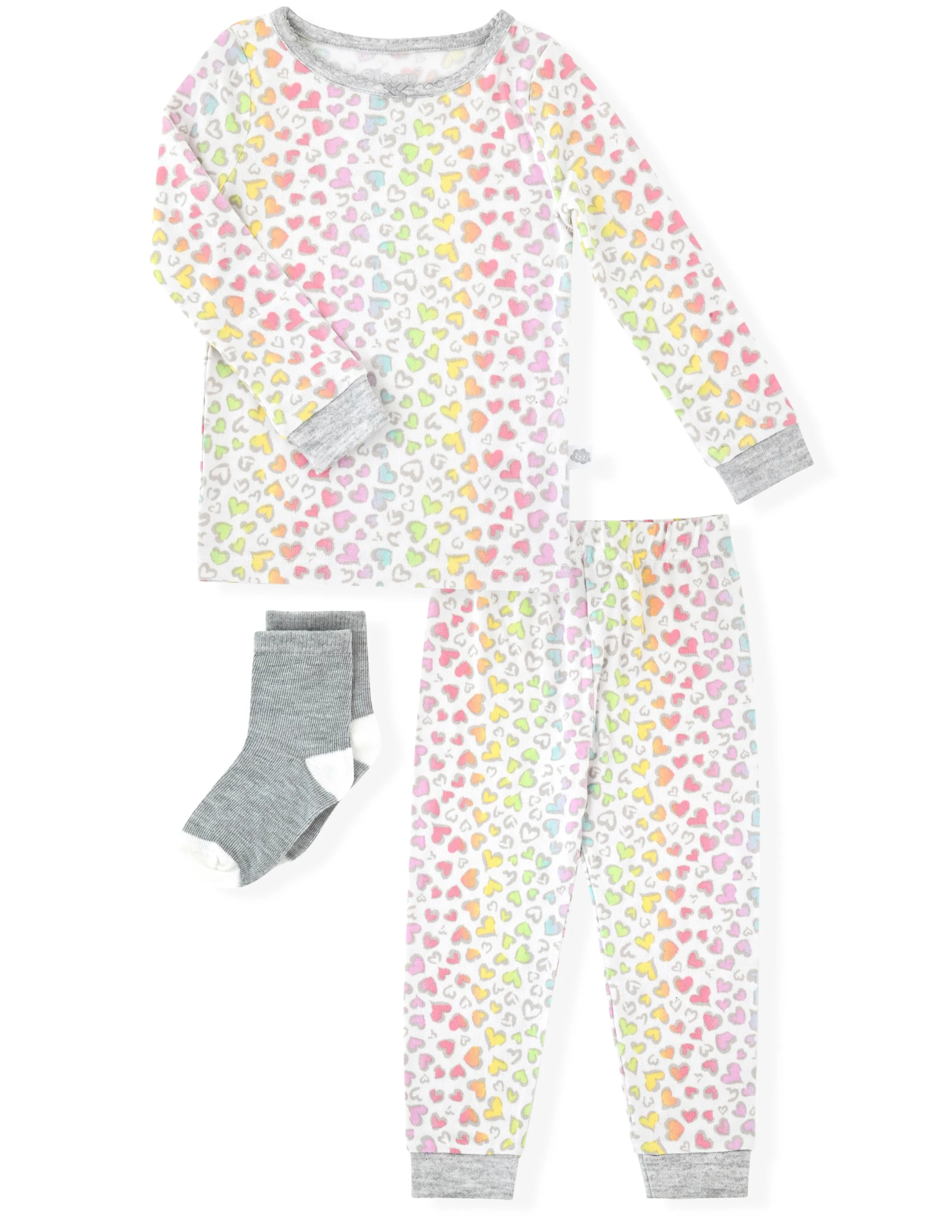 Sleep On It Infant & Toddler Girls 2-Piece Super Soft Jersey Snug-Fit Pajama Set with Matching Socks - Leopard Heart