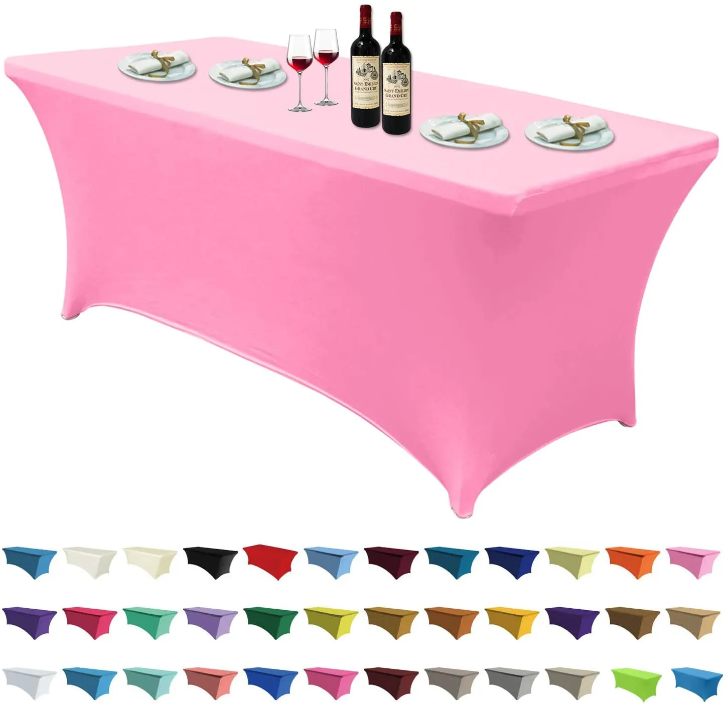 Spandex Tablecloths for 6 ft Table Fitted Stretch Table Cover Polyester Table Cover Topper