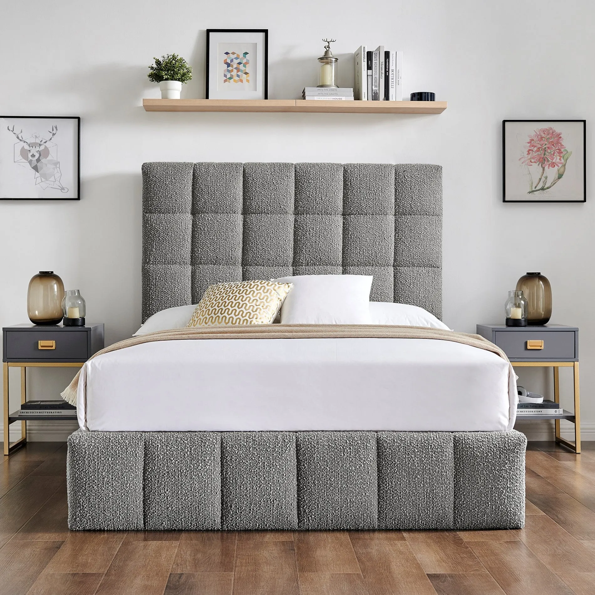 Starla Square Dove Grey Boucle Storage Bed