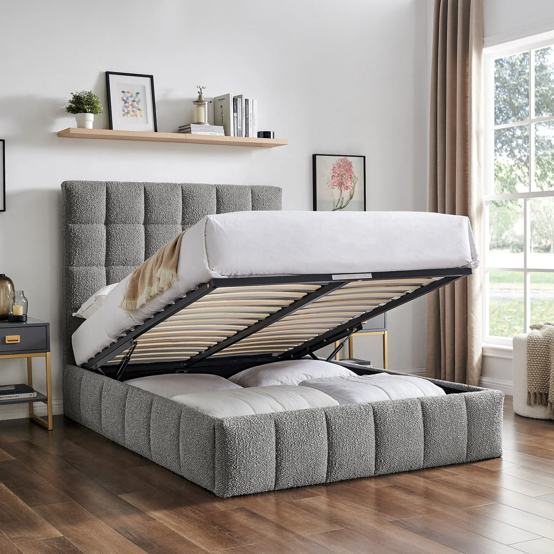 Starla Square Dove Grey Boucle Storage Bed