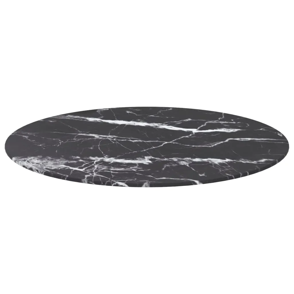 Table Top Black ?70x0.8 cm Tempered Glass with Marble Design