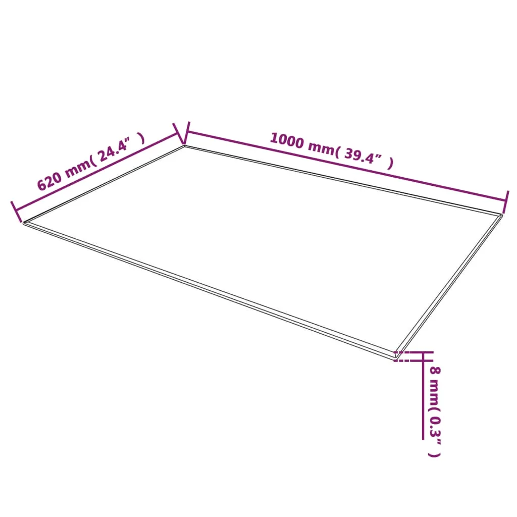 Table Top Tempered Glass Rectangular 1000x620 mm