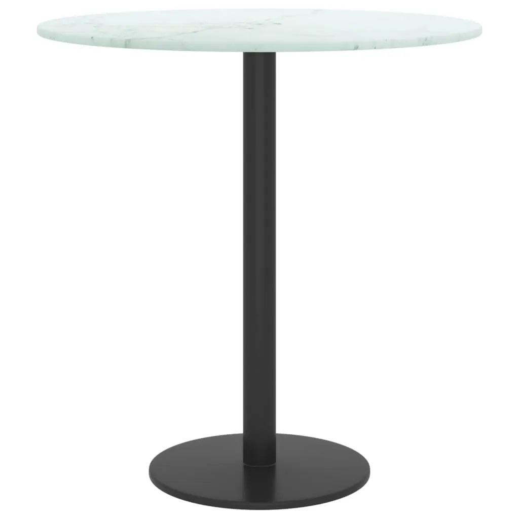 Table Top White Ø40x0.8 cm Tempered Glass with Marble Design