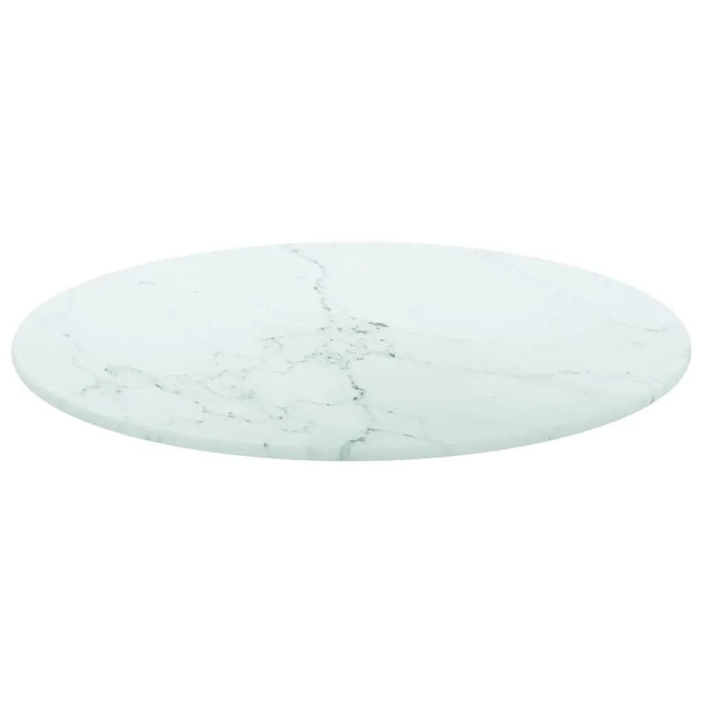 Table Top White Ø40x0.8 cm Tempered Glass with Marble Design