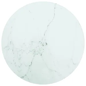 Table Top White Ø40x0.8 cm Tempered Glass with Marble Design