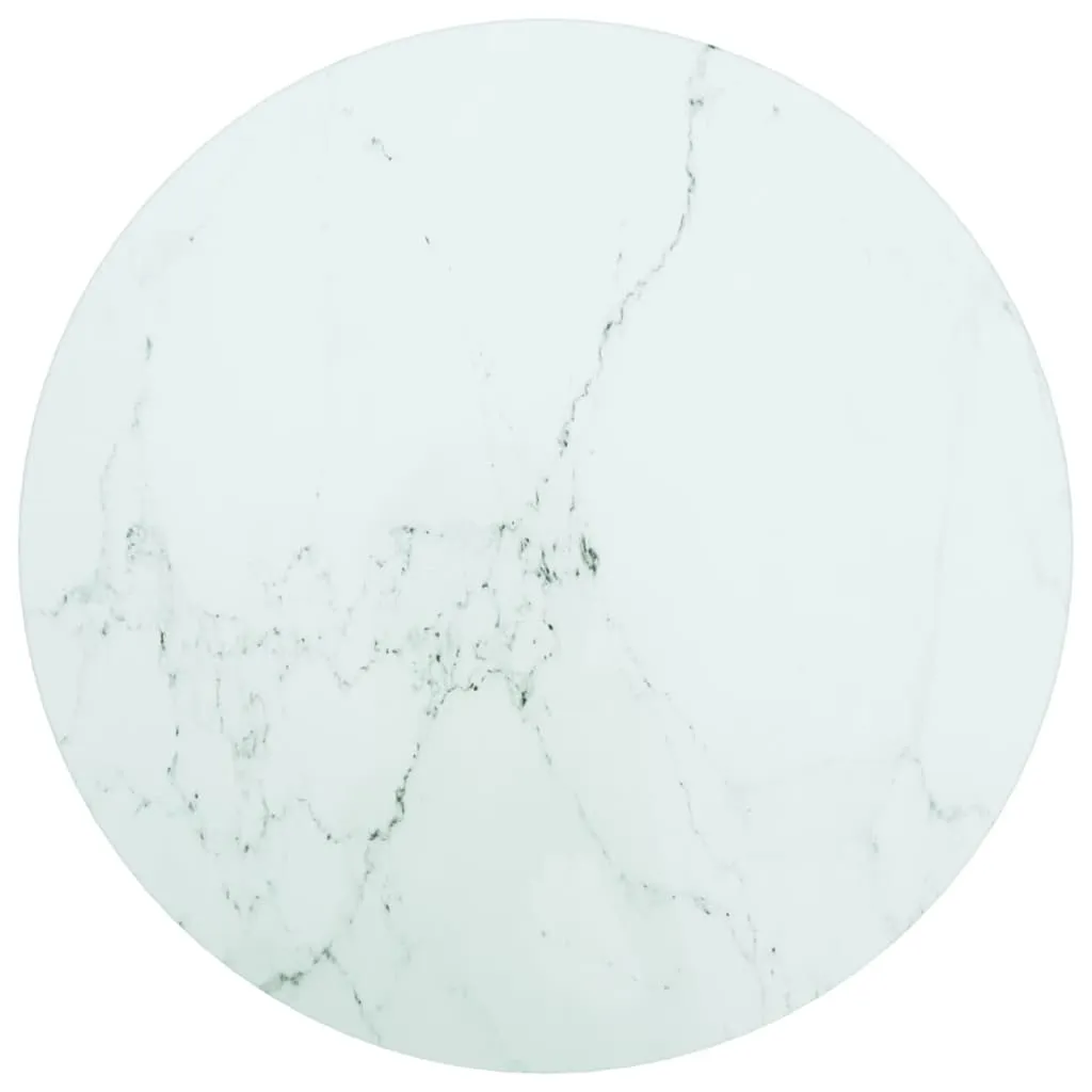 Table Top White Ø40x0.8 cm Tempered Glass with Marble Design