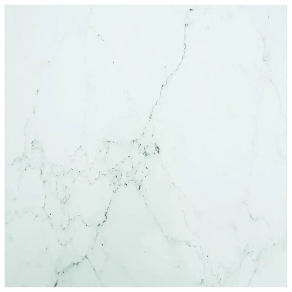 Table Top White 70x70 cm 6 mm Tempered Glass with Marble Design