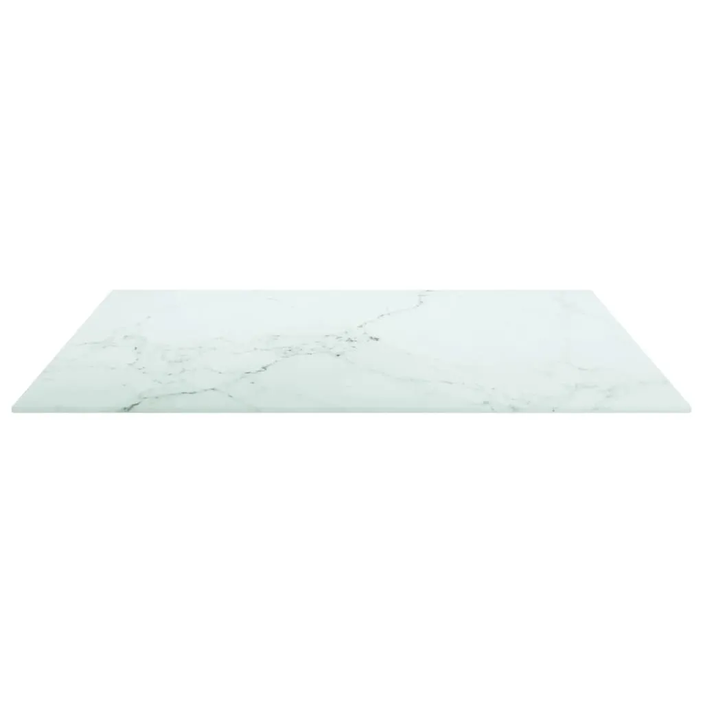 Table Top White 70x70 cm 6 mm Tempered Glass with Marble Design