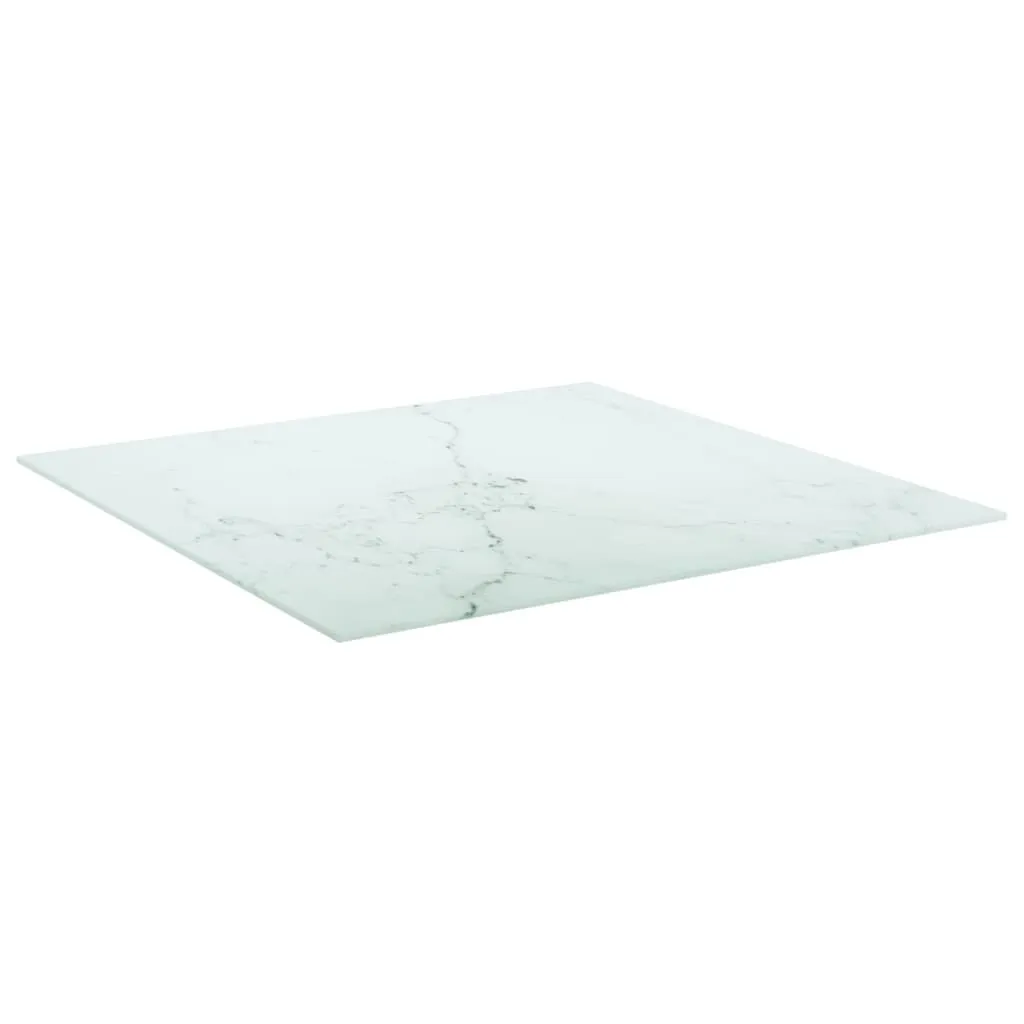 Table Top White 70x70 cm 6 mm Tempered Glass with Marble Design