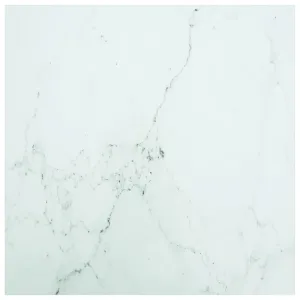 Table Top White 70x70 cm 6 mm Tempered Glass with Marble Design