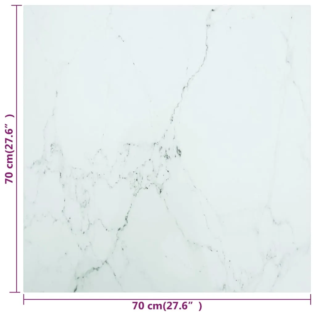 Table Top White 70x70 cm 6 mm Tempered Glass with Marble Design