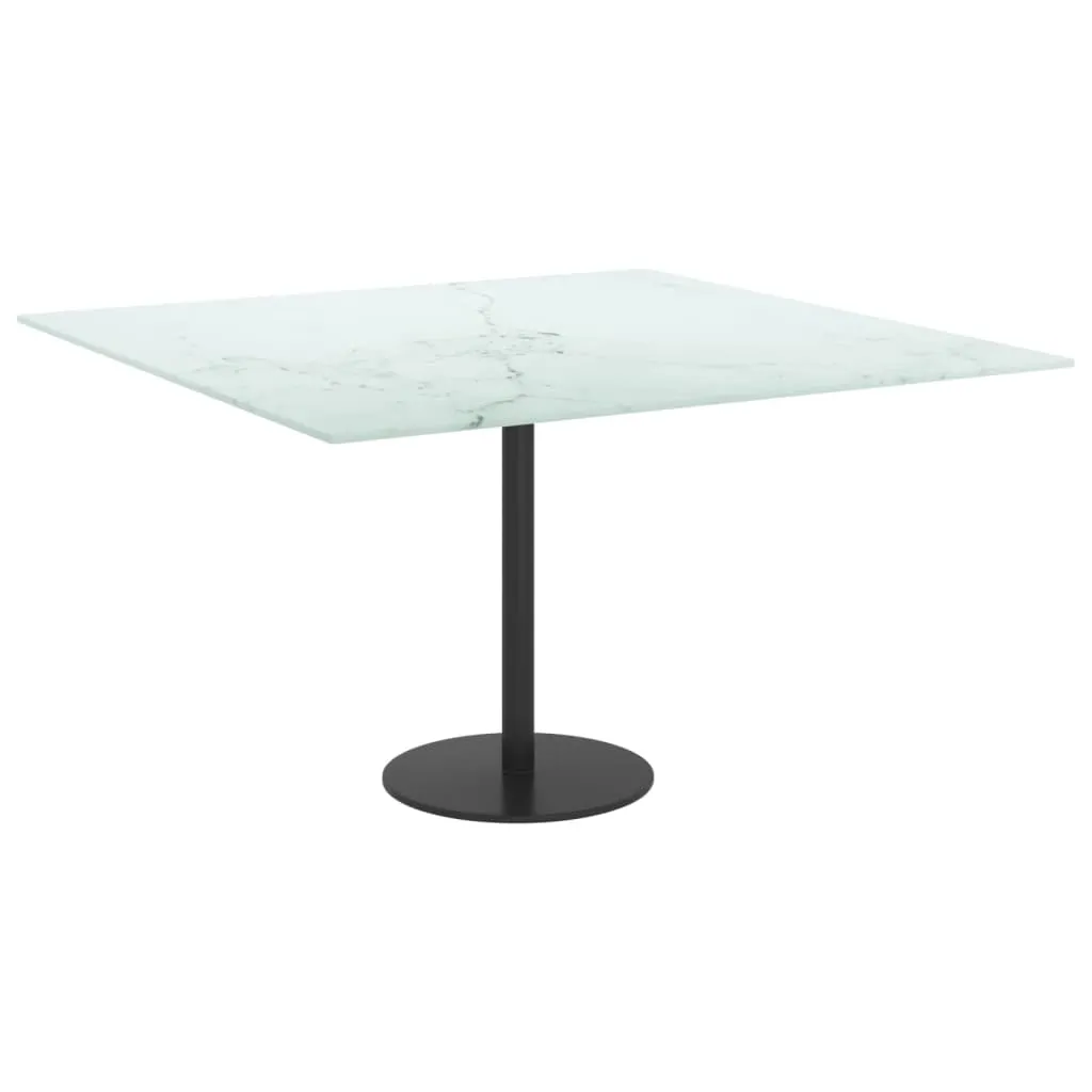 Table Top White 70x70 cm 6 mm Tempered Glass with Marble Design