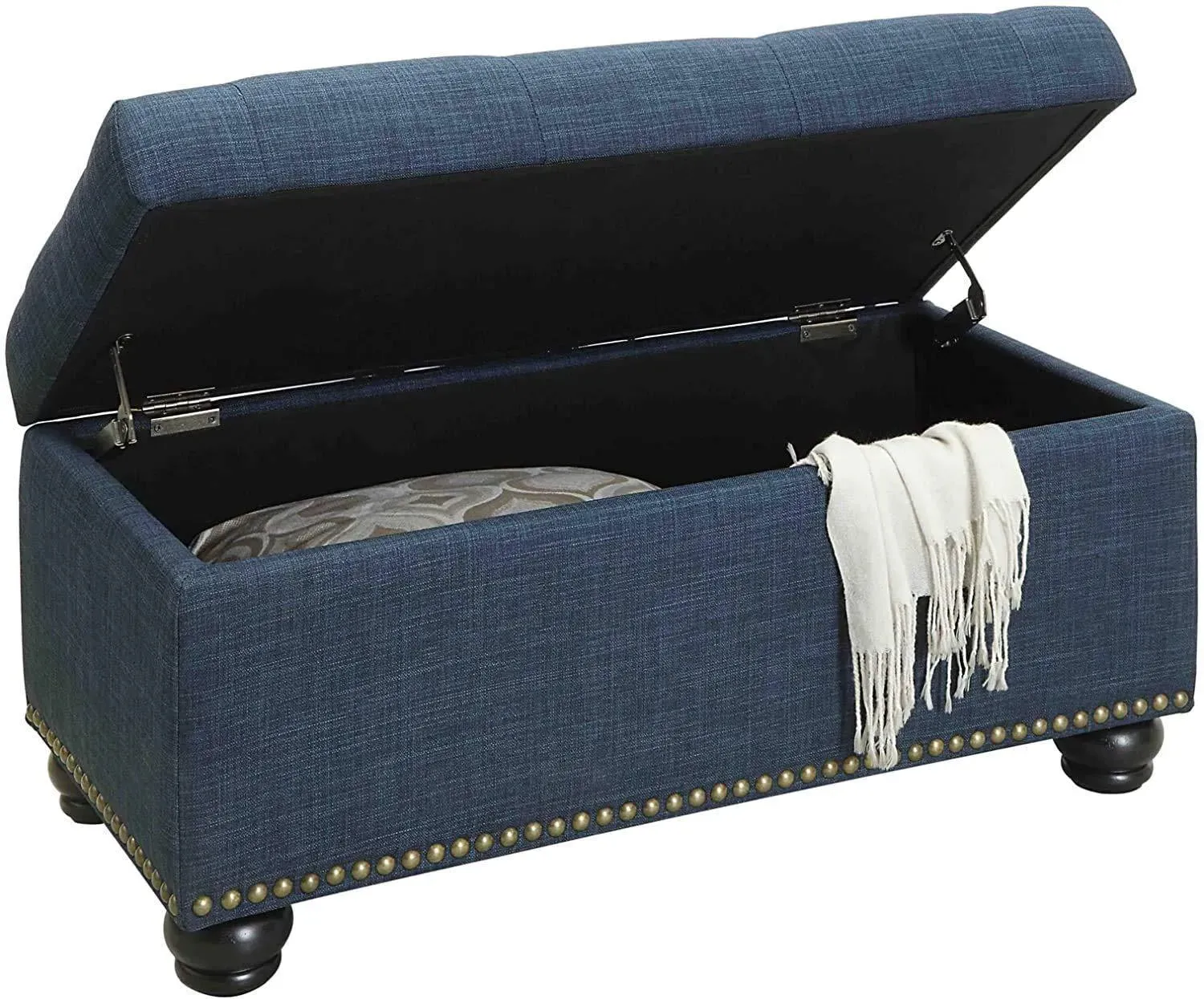 Tufted Rectangle Storage Ottoman Pouffes Footrest Stool with 4 Wooden Legs