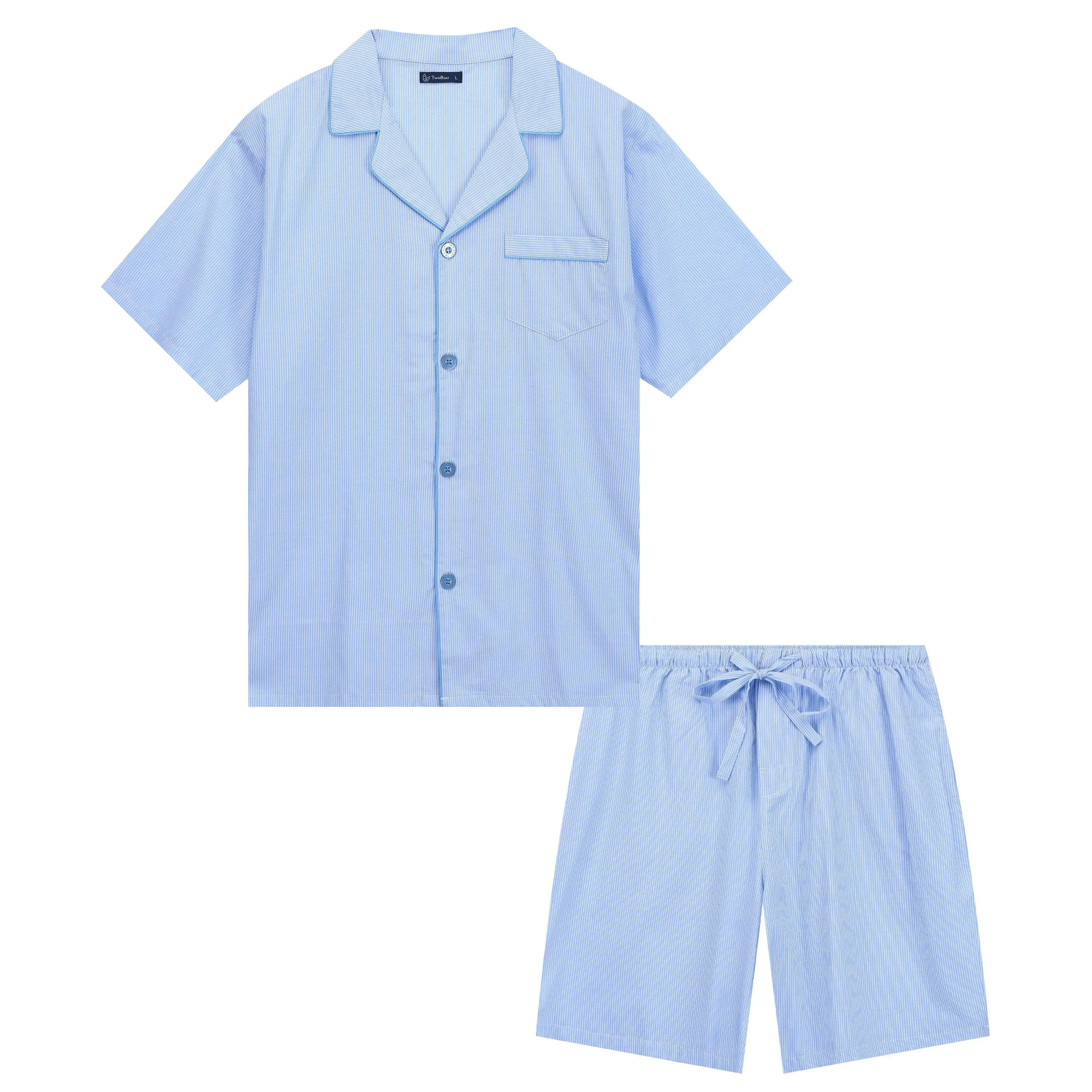 Twin Boat Men's 100% Woven Cotton Short Pajama Sleepwear Set