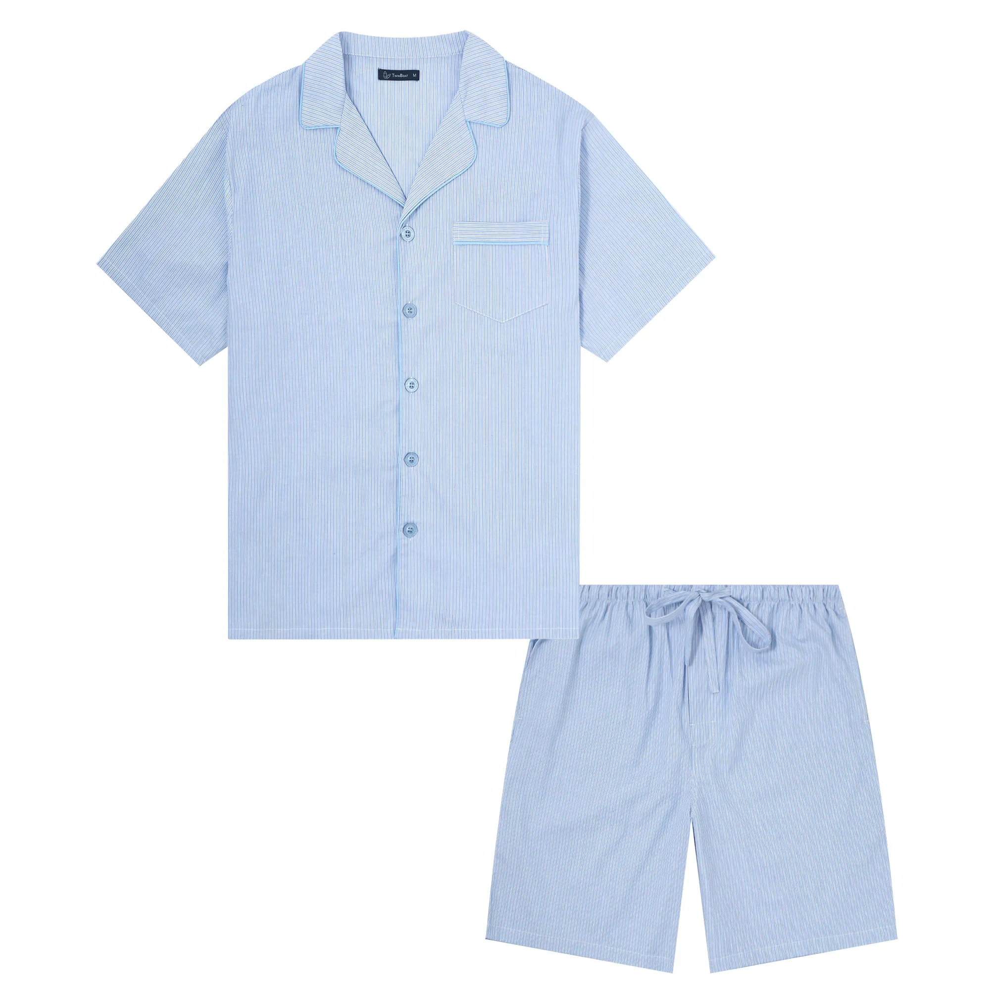 Twin Boat Men's 100% Woven Cotton Short Pajama Sleepwear Set