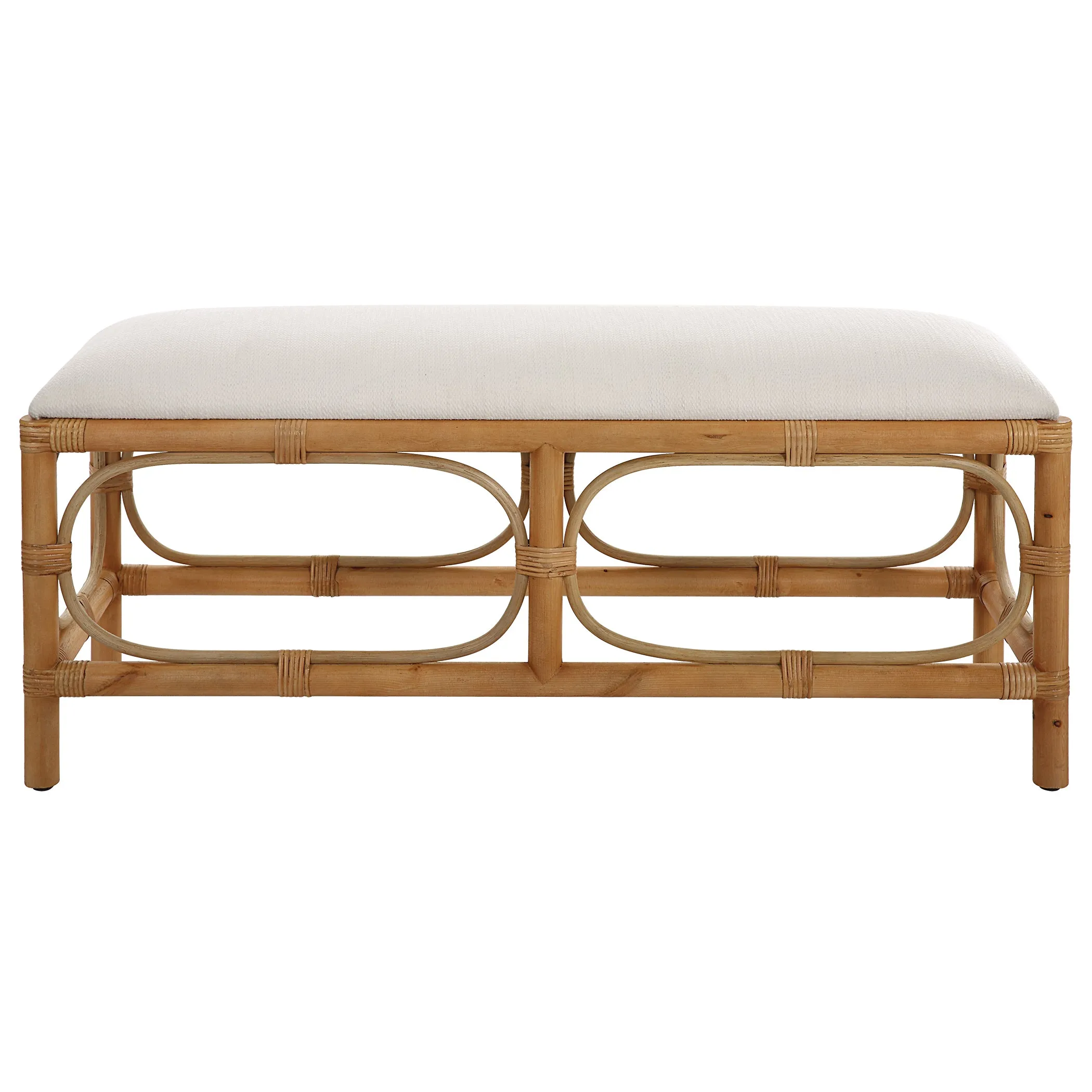 Uttermost Laguna White Fabric Rattan Bench