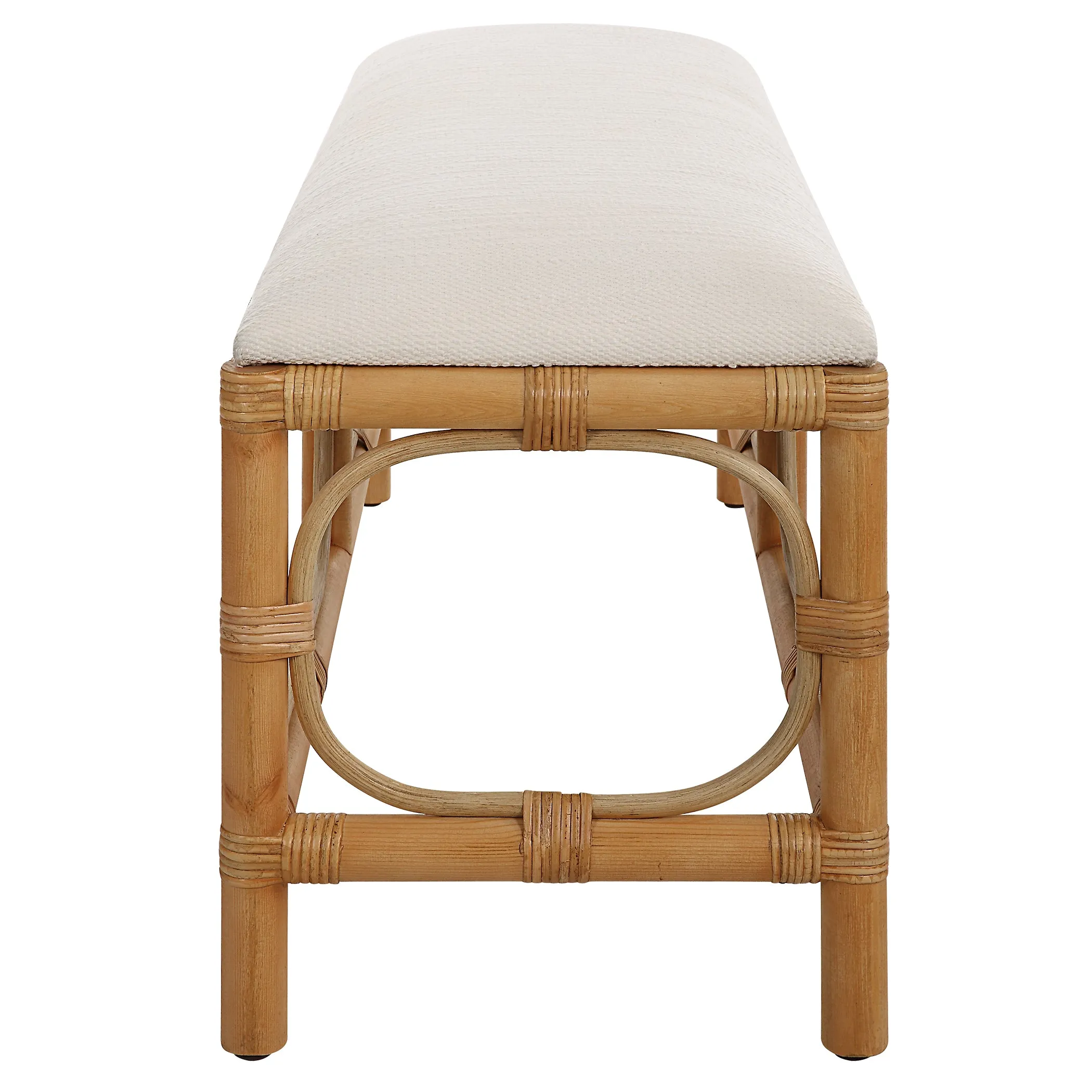 Uttermost Laguna White Fabric Rattan Bench