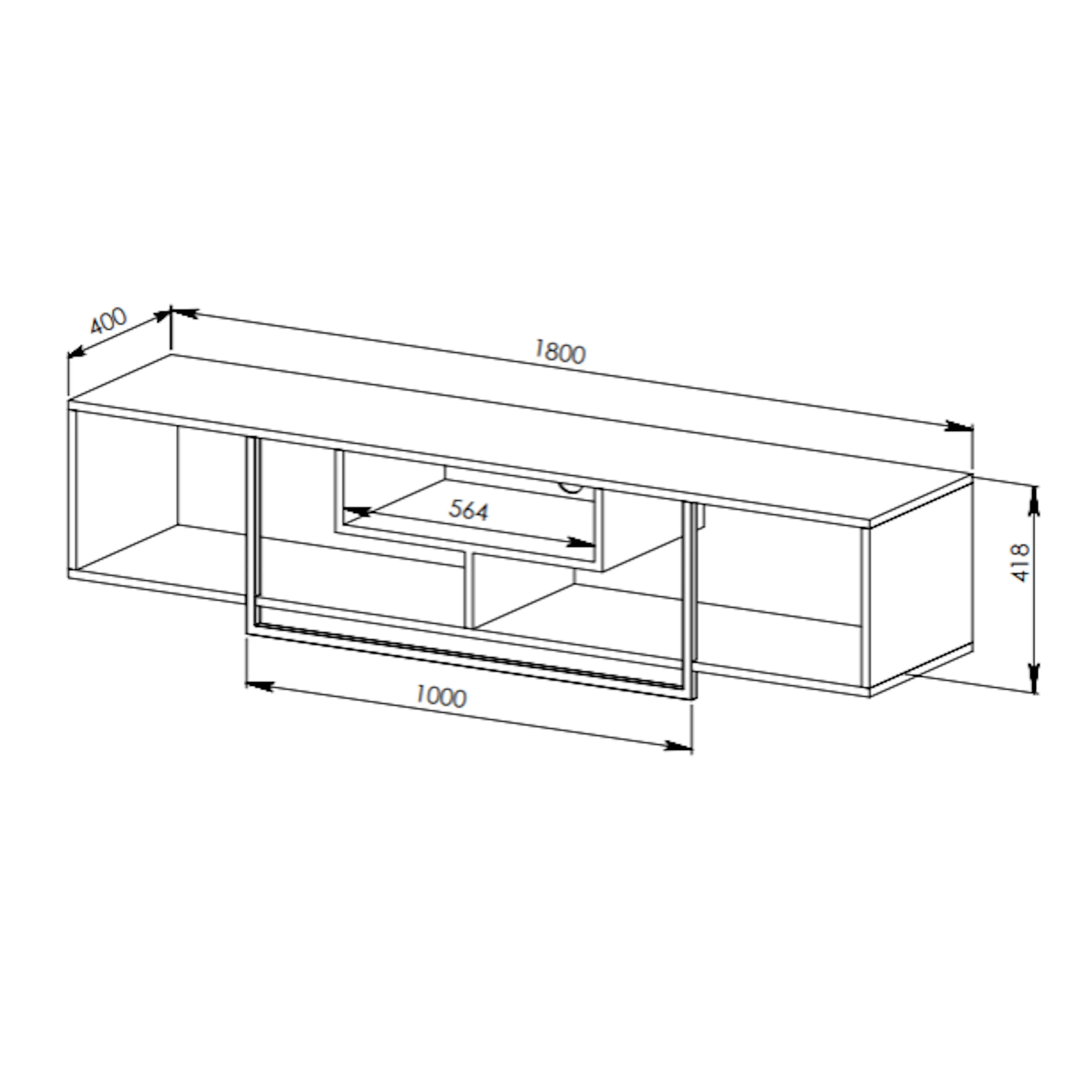 Vader 1800 Dark Oak, Open style Entertainment Unit, TV Cabinet by Tauris™