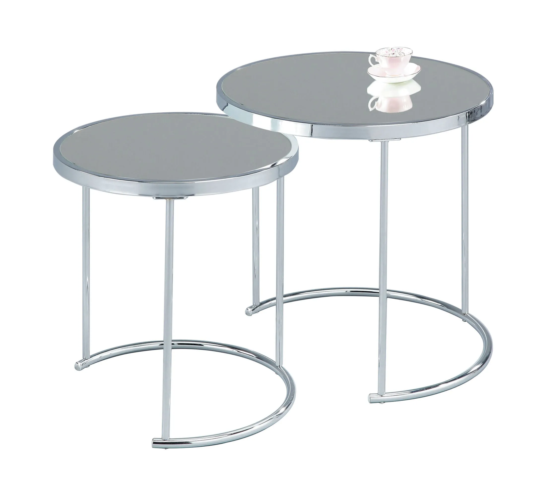 Visio Set Of 2 Round Nesting Tables, Chrome/Mirror