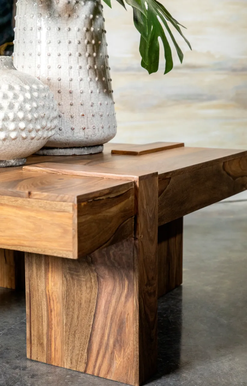 Wooden Square Coffee Table Natural Sheesham